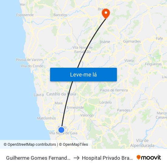 Guilherme Gomes Fernandes to Hospital Privado Braga map