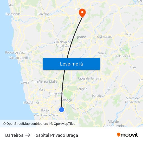 Barreiros to Hospital Privado Braga map