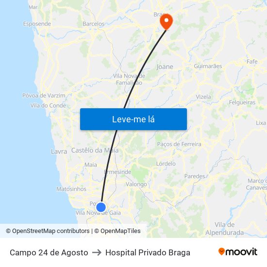 Campo 24 de Agosto to Hospital Privado Braga map
