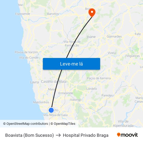 Boavista (Bom Sucesso) to Hospital Privado Braga map