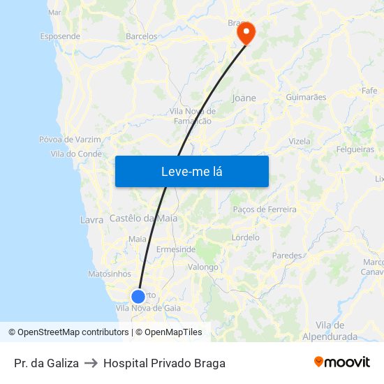 Pr. da Galiza to Hospital Privado Braga map