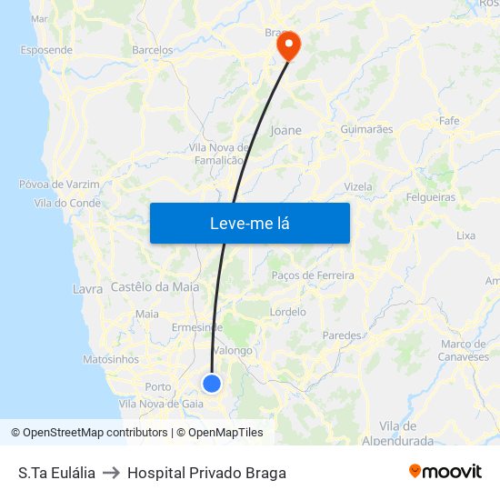 S.Ta Eulália to Hospital Privado Braga map