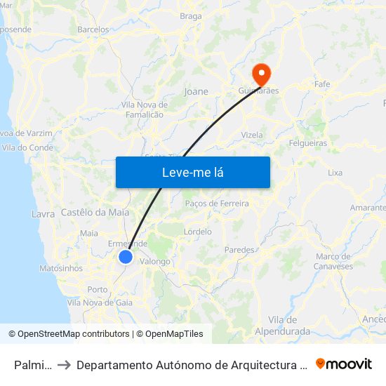 Palmilheira to Departamento Autónomo de Arquitectura da Universidade do Minho map