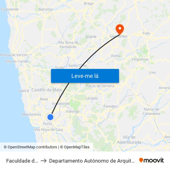 Faculdade de Engenharia to Departamento Autónomo de Arquitectura da Universidade do Minho map