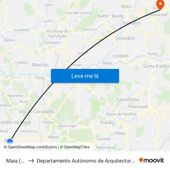 Maia (Fórum) to Departamento Autónomo de Arquitectura da Universidade do Minho map
