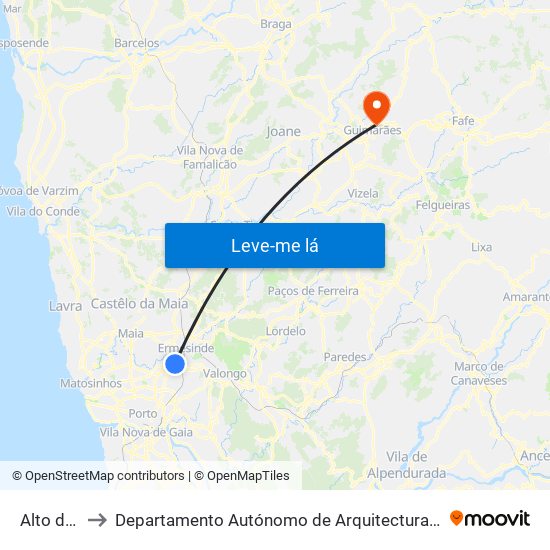 Alto da Maia to Departamento Autónomo de Arquitectura da Universidade do Minho map
