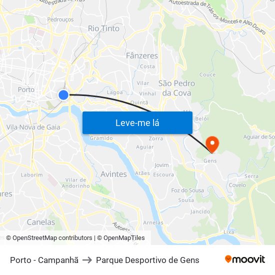 Porto - Campanhã to Parque Desportivo de Gens map