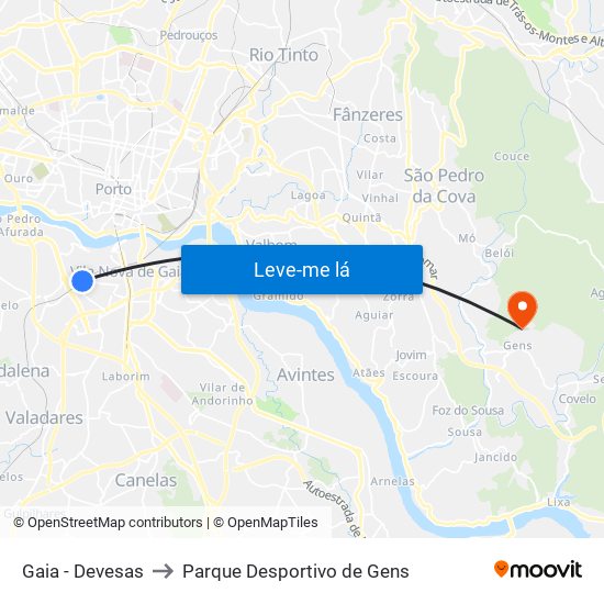 Gaia - Devesas to Parque Desportivo de Gens map
