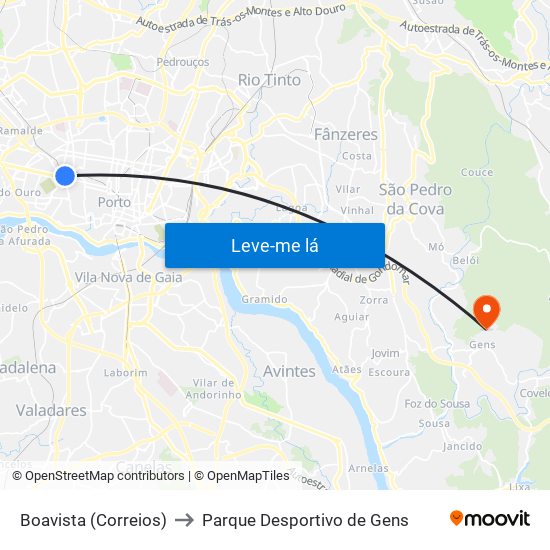 Boavista (Correios) to Parque Desportivo de Gens map