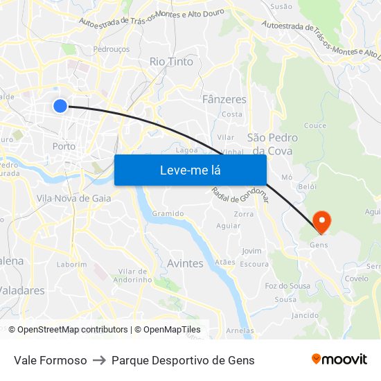 Vale Formoso to Parque Desportivo de Gens map