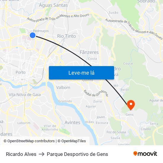 Ricardo Alves to Parque Desportivo de Gens map
