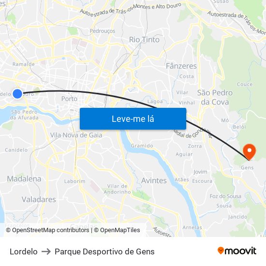 Lordelo to Parque Desportivo de Gens map