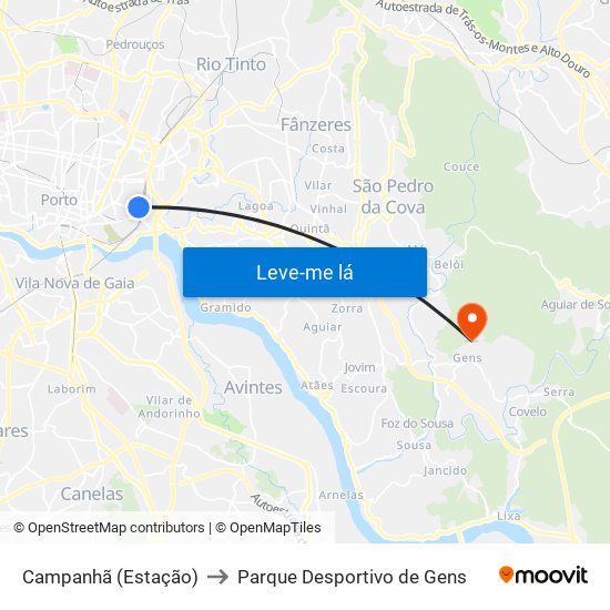 Campanhã (Estação) to Parque Desportivo de Gens map