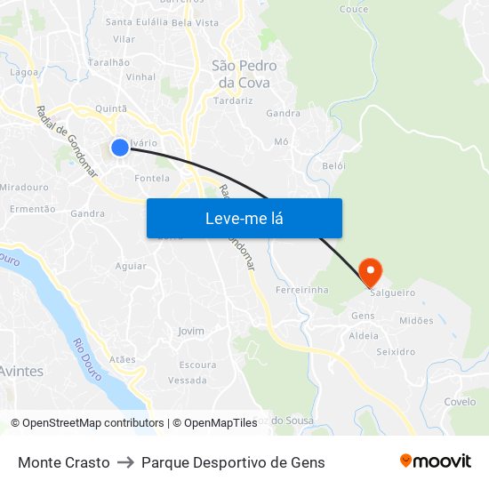 Monte Crasto to Parque Desportivo de Gens map