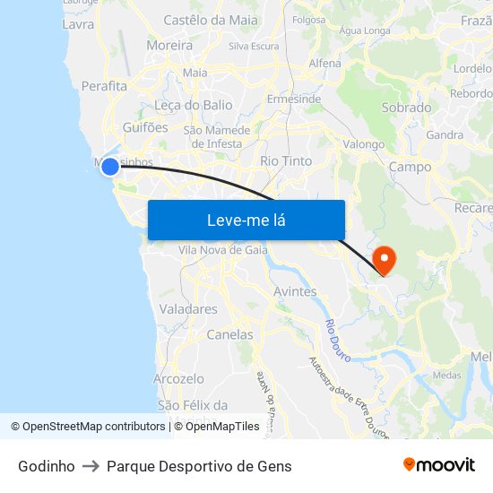 Godinho to Parque Desportivo de Gens map