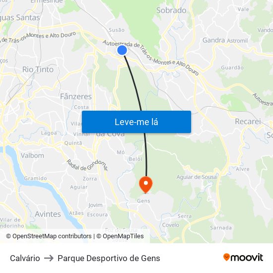 Calvário to Parque Desportivo de Gens map