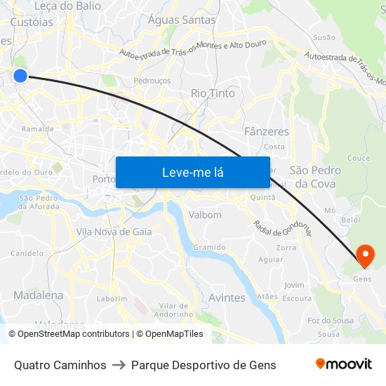 Quatro Caminhos to Parque Desportivo de Gens map