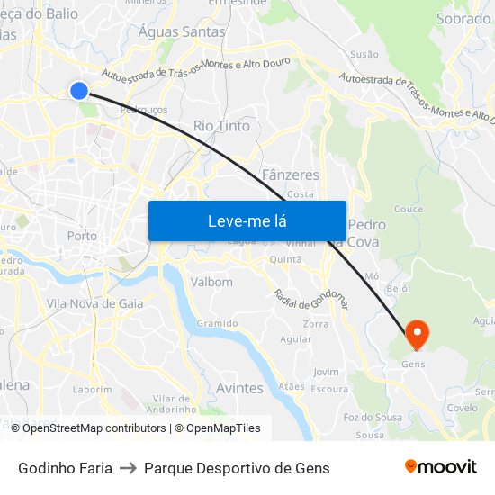 Godinho Faria to Parque Desportivo de Gens map