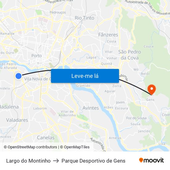 Largo do Montinho to Parque Desportivo de Gens map