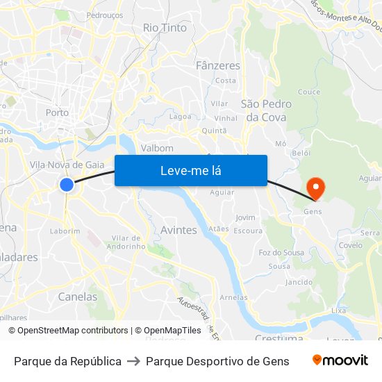 Parque da República to Parque Desportivo de Gens map