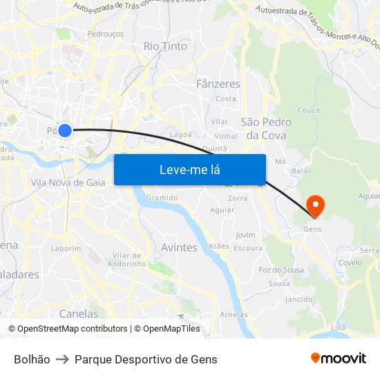 Bolhão to Parque Desportivo de Gens map