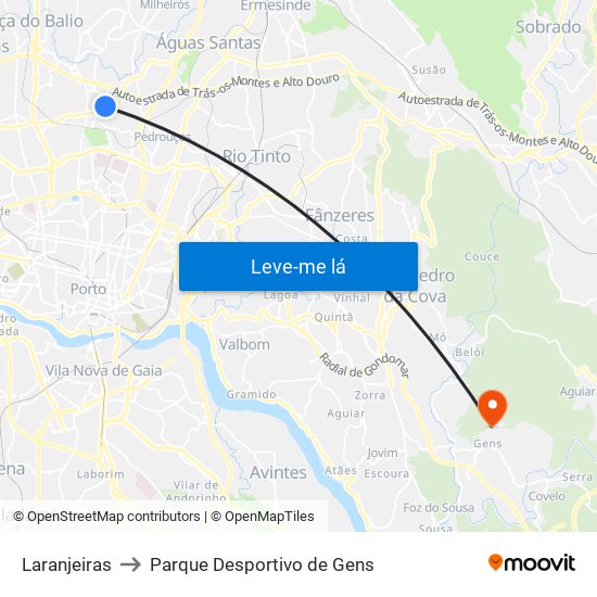Laranjeiras to Parque Desportivo de Gens map