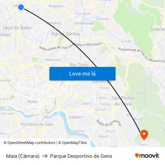 Maia (Câmara) to Parque Desportivo de Gens map