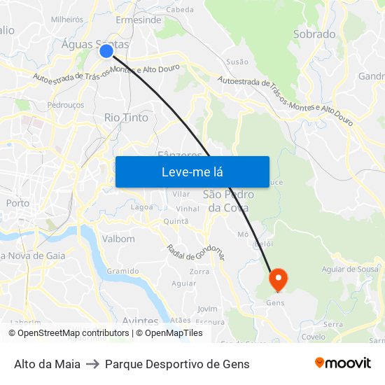 Alto da Maia to Parque Desportivo de Gens map