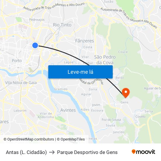 Antas (L. Cidadão) to Parque Desportivo de Gens map