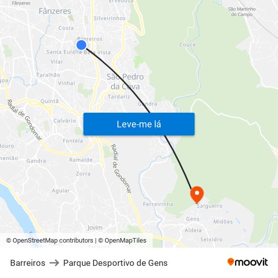 Barreiros to Parque Desportivo de Gens map