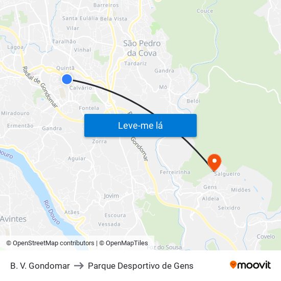 B. V. Gondomar to Parque Desportivo de Gens map