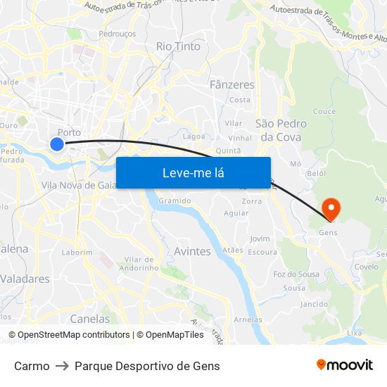 Carmo to Parque Desportivo de Gens map