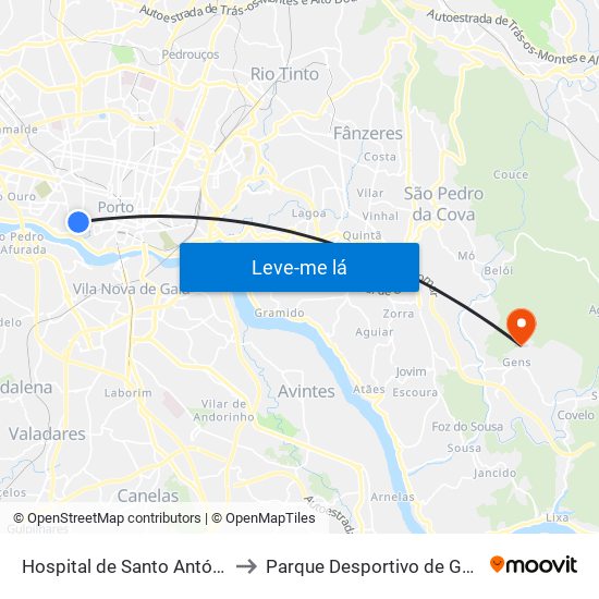 Hospital de Santo António to Parque Desportivo de Gens map