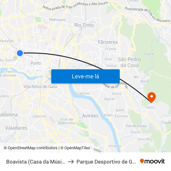Boavista (Casa da Música) to Parque Desportivo de Gens map