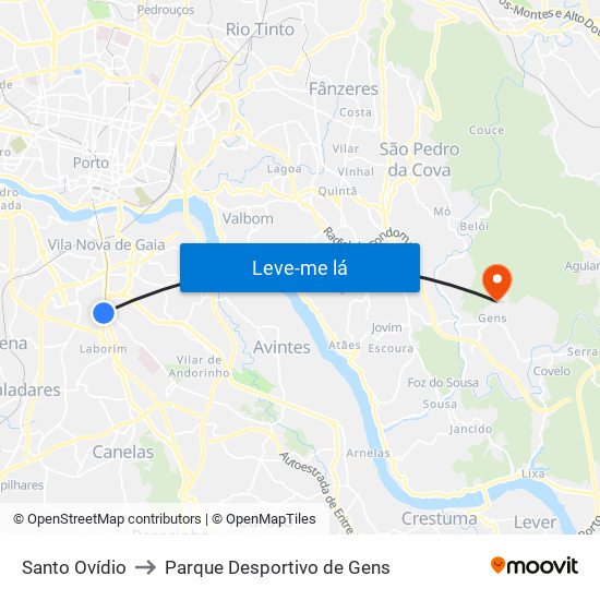 Santo Ovídio to Parque Desportivo de Gens map