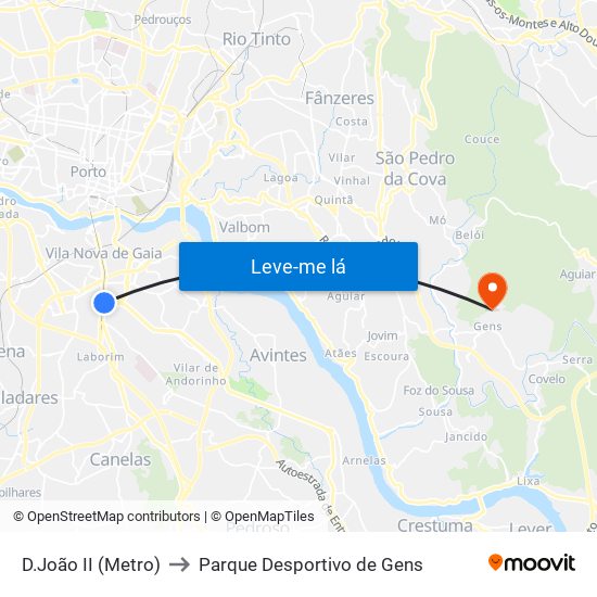 D.João II (Metro) to Parque Desportivo de Gens map