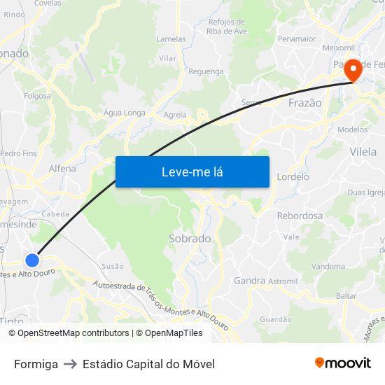 Formiga to Estádio Capital do Móvel map