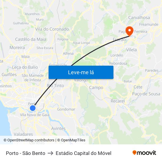 Porto - São Bento to Estádio Capital do Móvel map