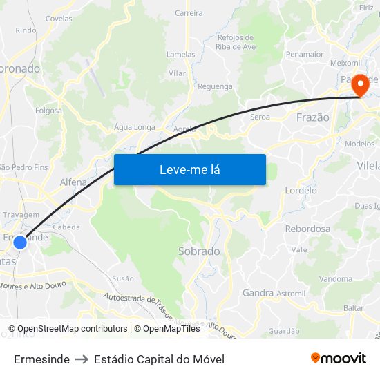 Ermesinde to Estádio Capital do Móvel map