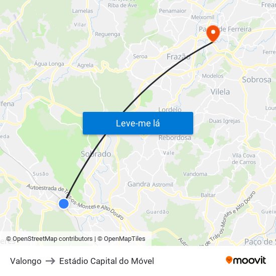 Valongo to Estádio Capital do Móvel map