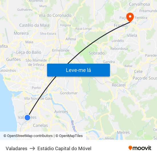 Valadares to Estádio Capital do Móvel map