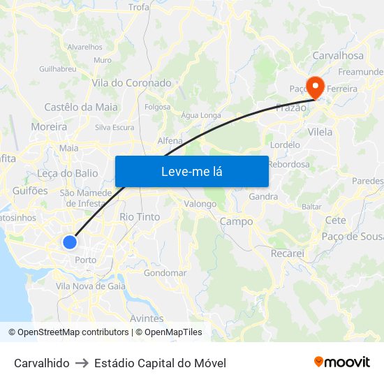 Carvalhido to Estádio Capital do Móvel map