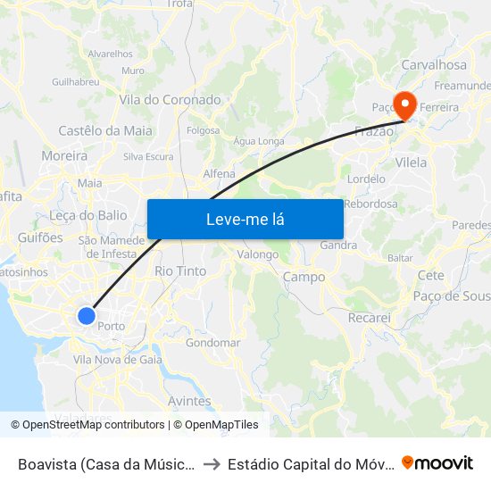 Boavista (Casa da Música) to Estádio Capital do Móvel map