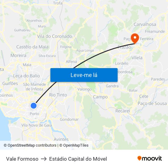 Vale Formoso to Estádio Capital do Móvel map