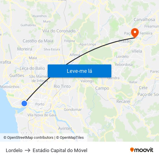 Lordelo to Estádio Capital do Móvel map