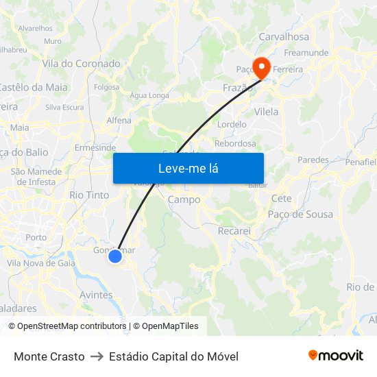 Monte Crasto to Estádio Capital do Móvel map