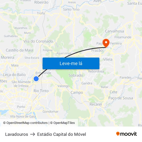 Lavadouros to Estádio Capital do Móvel map