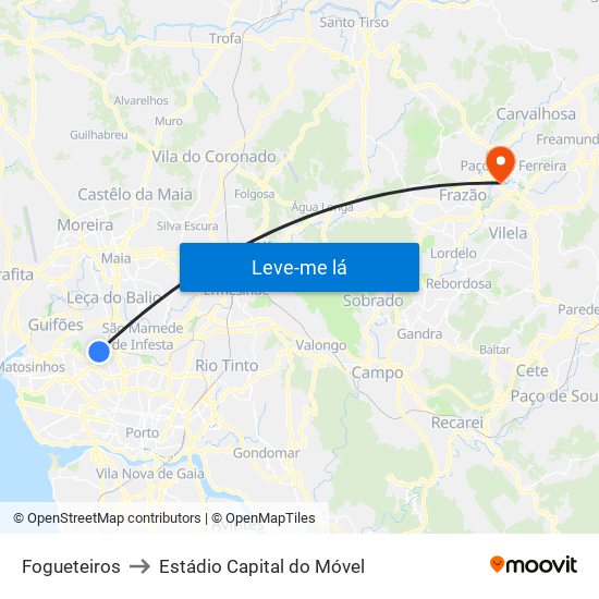 Fogueteiros to Estádio Capital do Móvel map