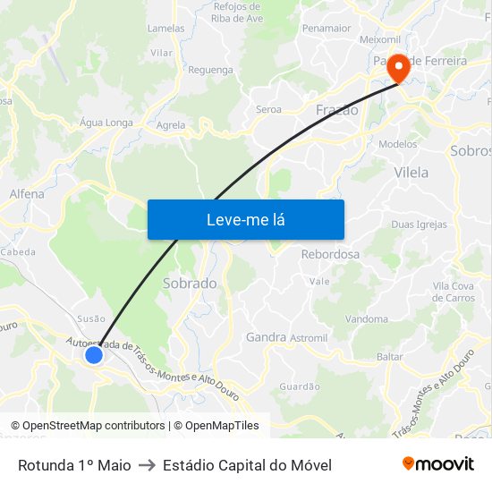 Rotunda 1º Maio to Estádio Capital do Móvel map
