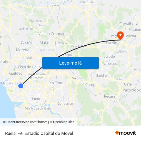 Ruela to Estádio Capital do Móvel map